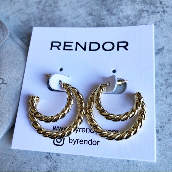 Rendor Victoria Earrings Gold Plated DoubleTwist Hoops - Picture 4 of 5